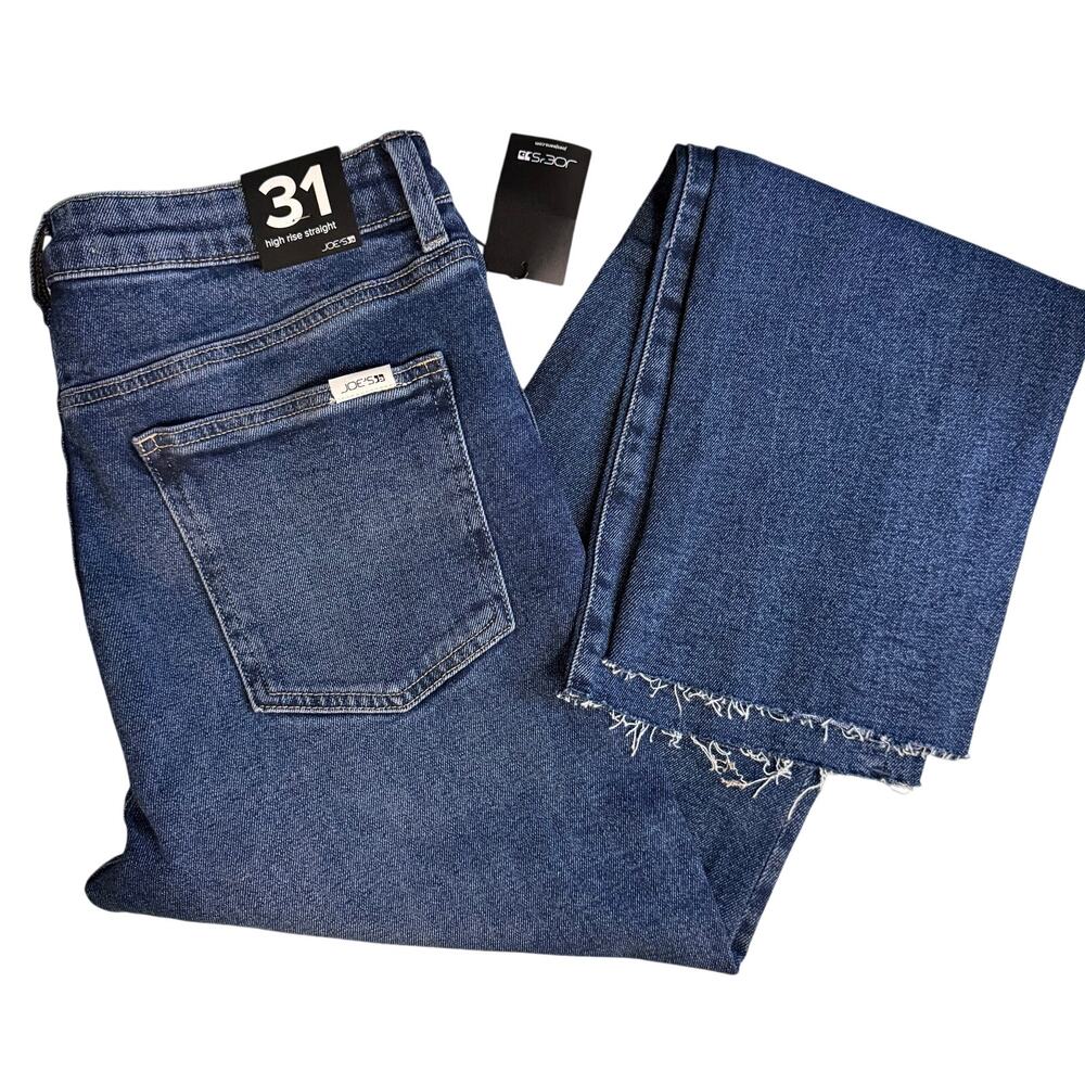 Joe’s Jeans Size 31 x 31.5 Raw Hem High Rise Straight Leg Ankle Indigo Blue NWT